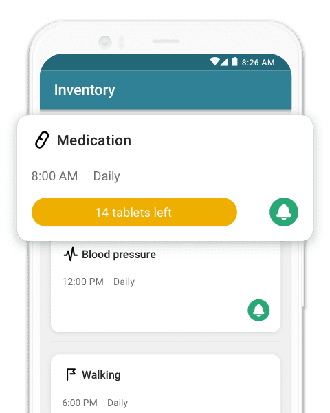 Phone screen displaying medication inventory