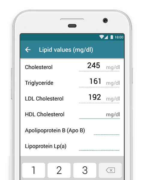 screenshot of MyTherapy lipid tracker for cholesterol