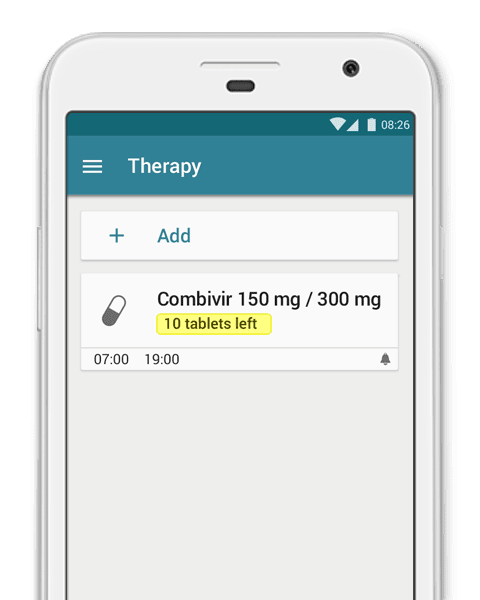 screenshot of MyTherapy med reminder refill function